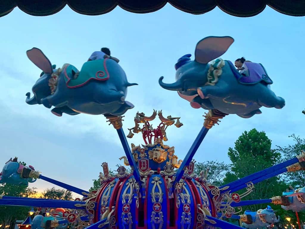 Families riding dumbo ride while visiting disney 