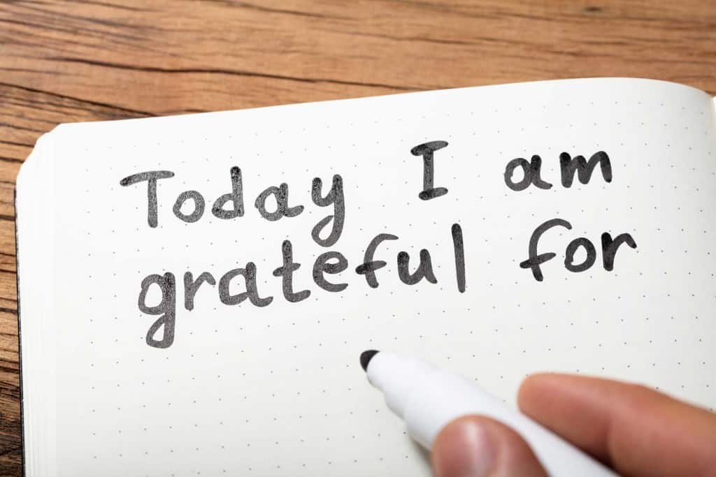 individual writing in a gratitude journal