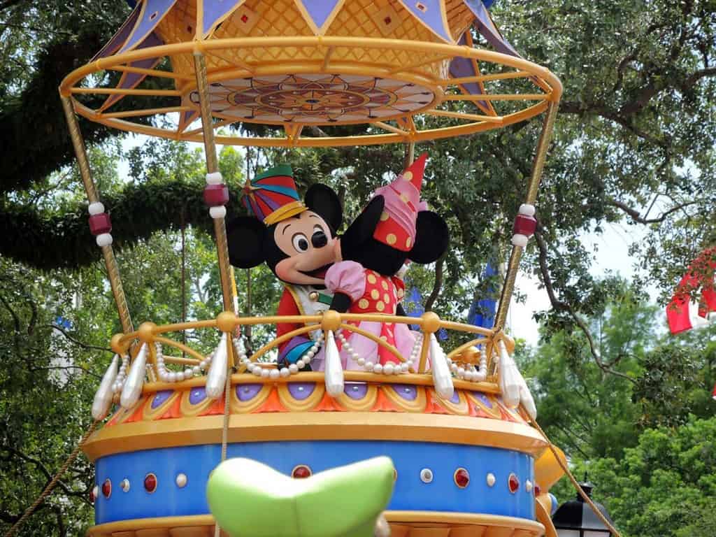 Mickey and Minnie on parade float at Disney World