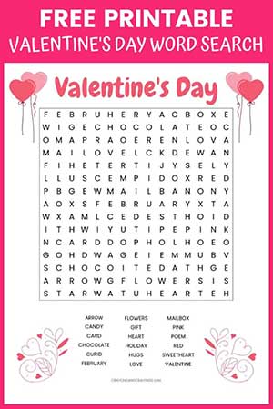 Free Printable Valentines Day Word Search Puzzle for Kids